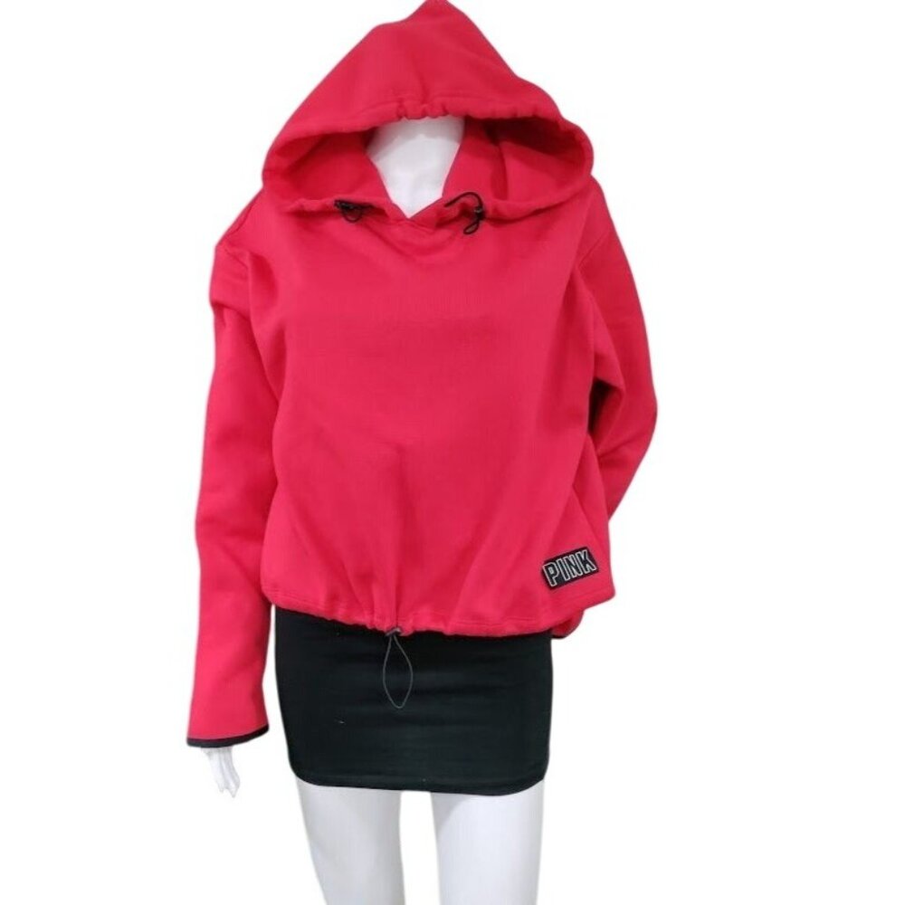 PINK Victoria's Secret Long Sleeve Streetwear Cropped Y2k Pullover Hoodie Red L